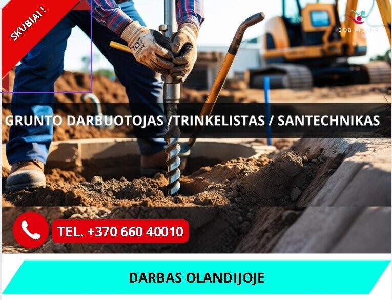 Grunto darbuotojas trinkelistas santechnikas darbas užsienyje