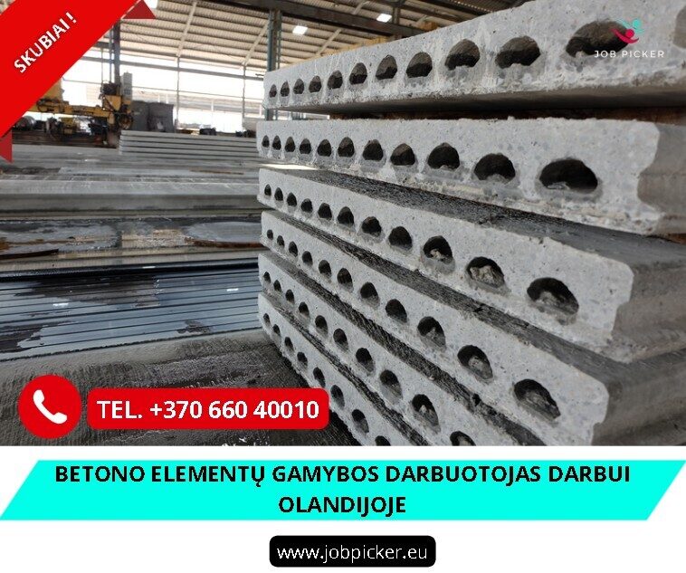 Betono elementų gamybos darbuotojas darbas užsienyje