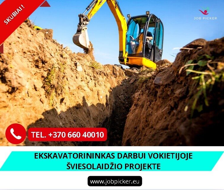 Ekskavatorininkas darbas Vokietijoje