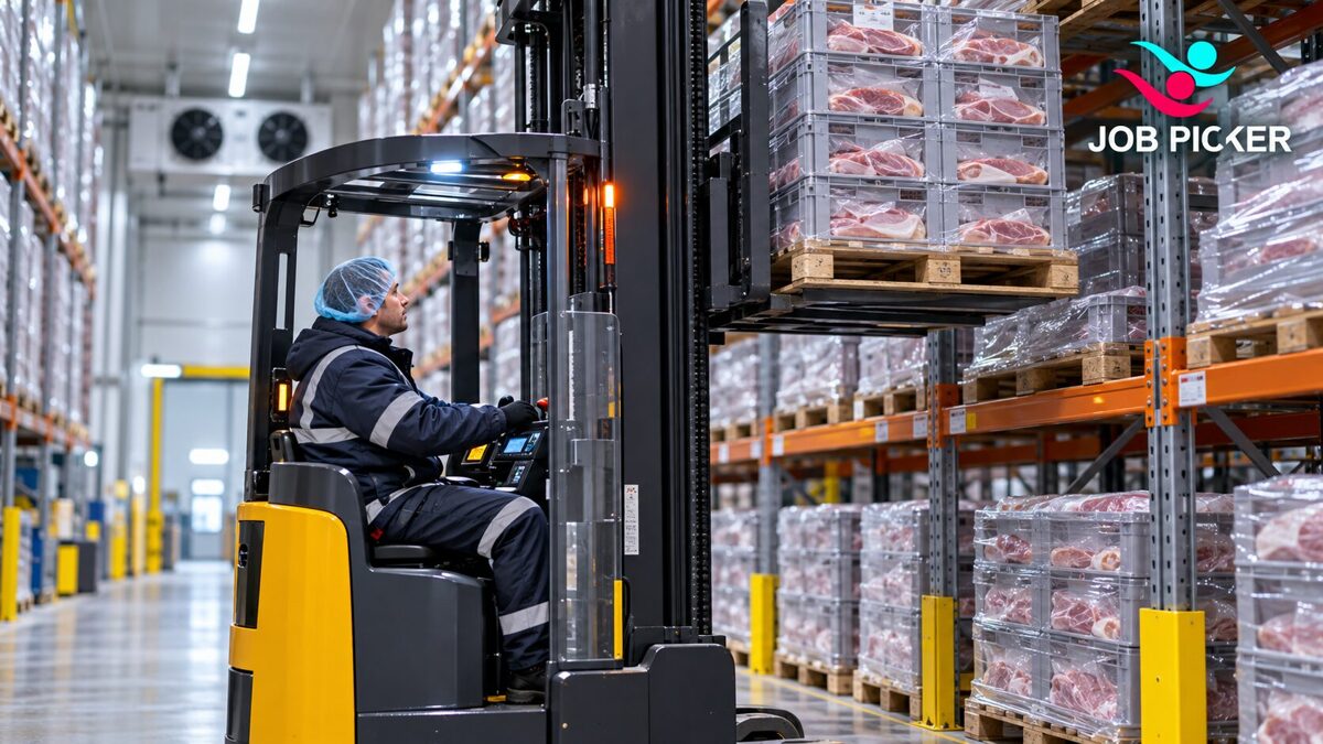 Krautuvo / reachtruck vairuotojas kiaulienos skerdykloje – Zevenaar / Kleve